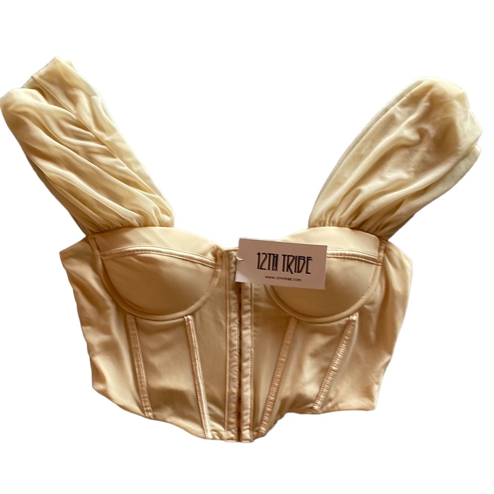 12th Tribe Beige Camisole with Puff Sleeves